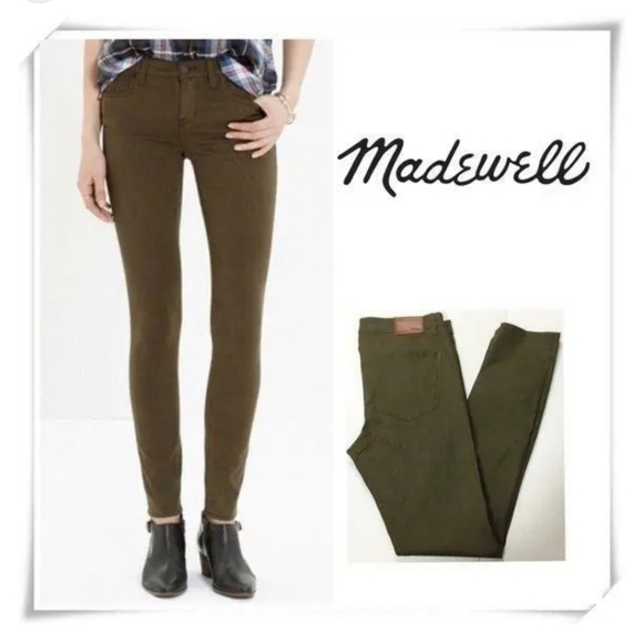 Madewell 28 x 32 Skinny Skinny Pants Coated Drab Olive Green BLOGGER FAV - Picture 1 of 9